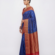 Blue Red Border Silk Saree