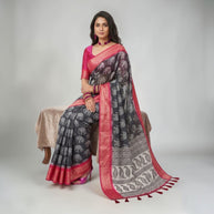 Black Soft Litchi Silk Saree