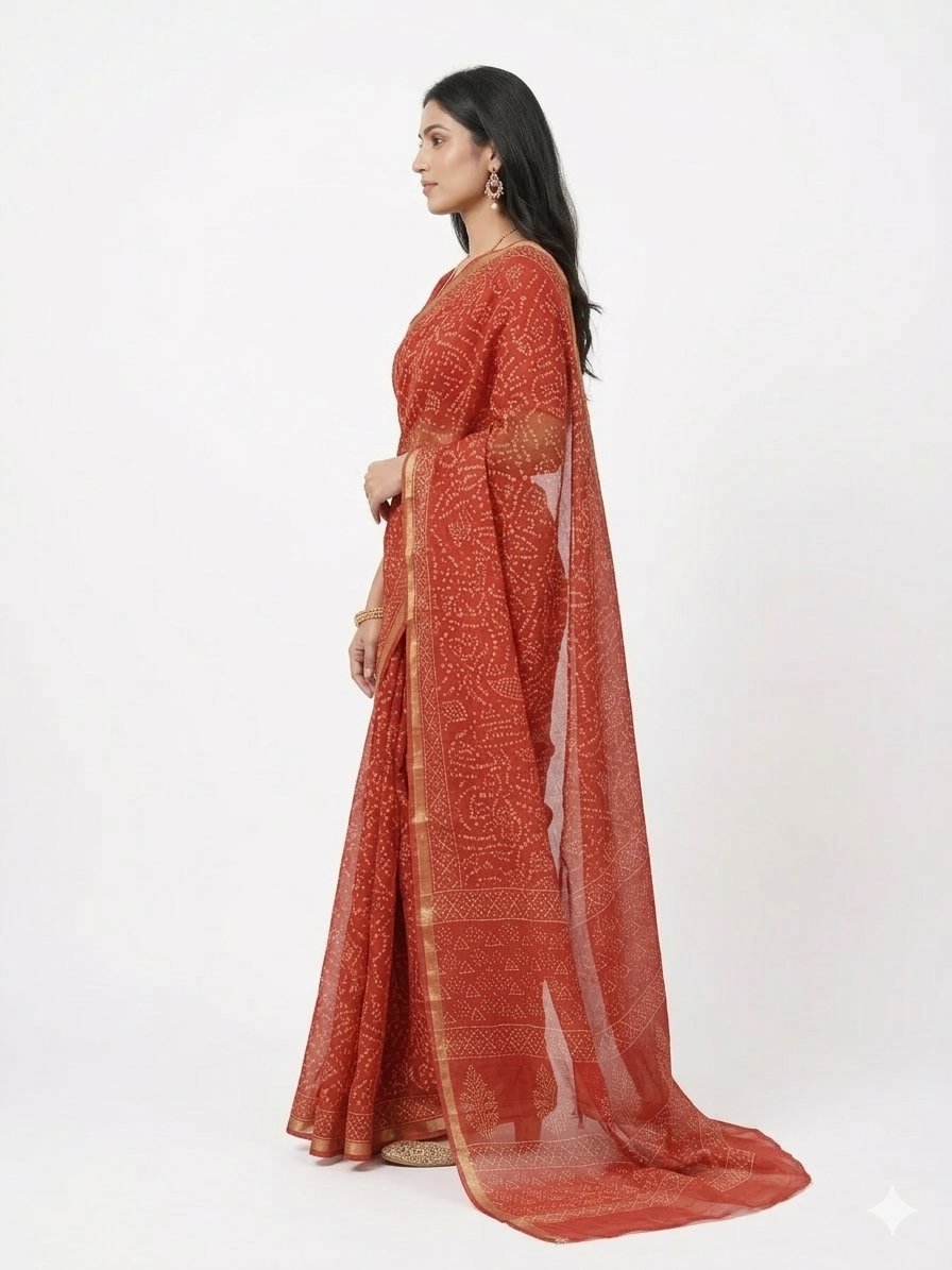 Red Tribal Handblock Kota Cotton Saree