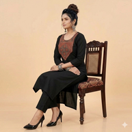 Black Mashru Silk-Cotton Kurta