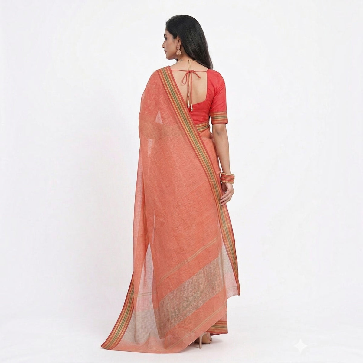 Red Stripe Cotton Saree