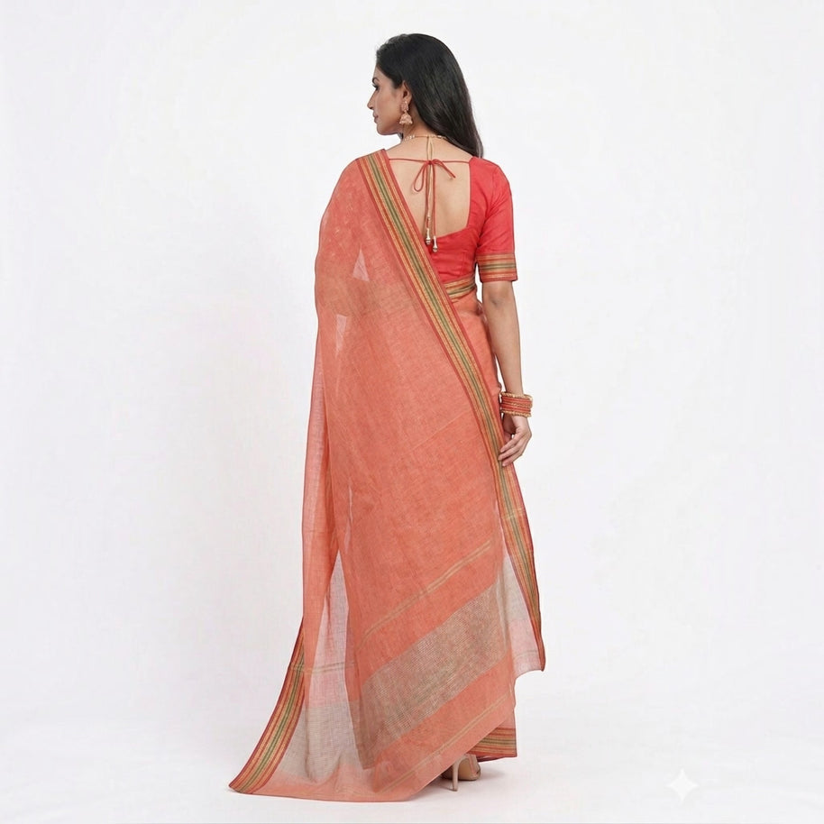 Red Stripe Cotton Saree