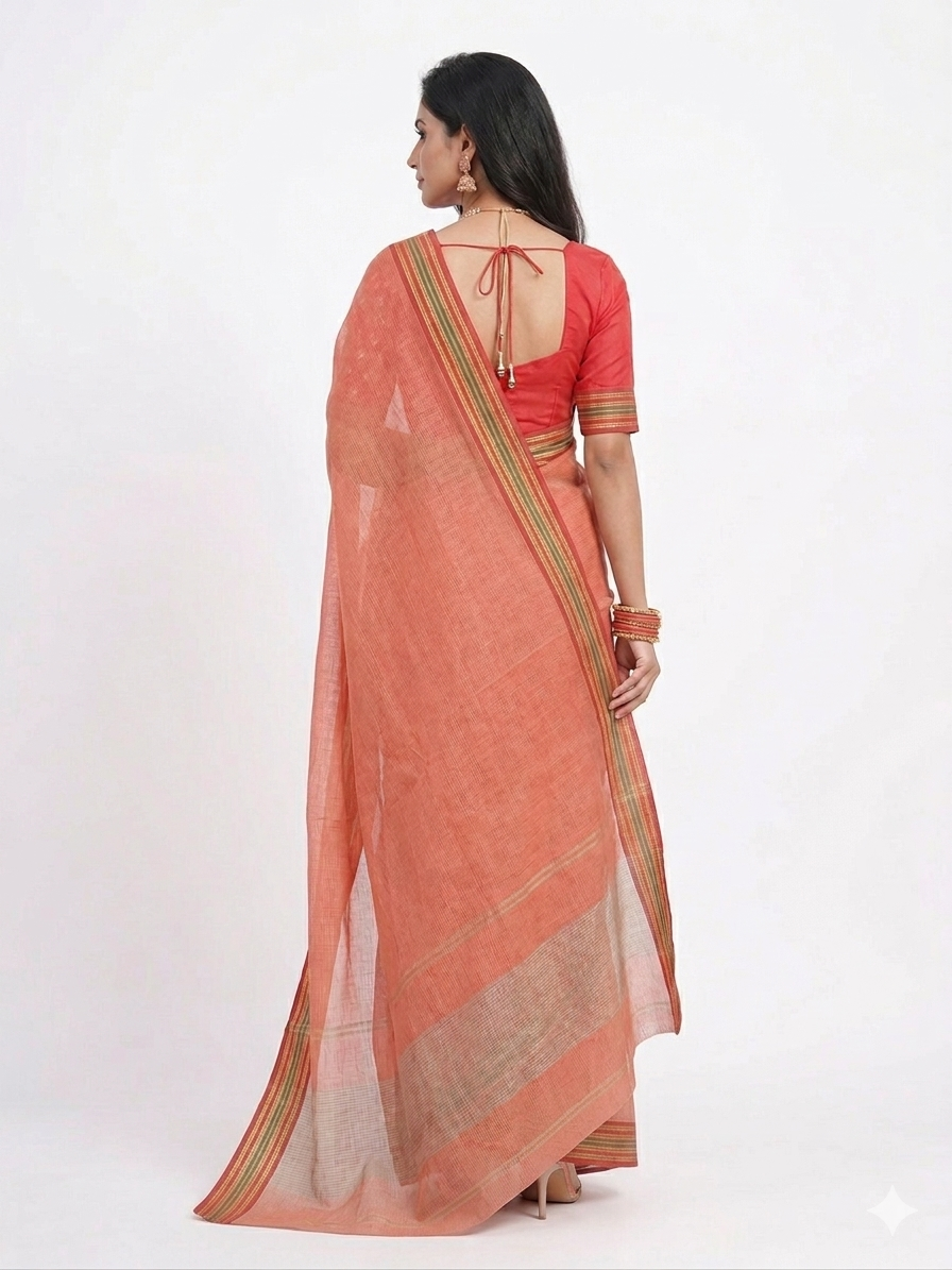 Red Stripe Cotton Saree