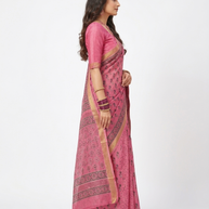 Pink Handblock Print Maheswari Silk Saree