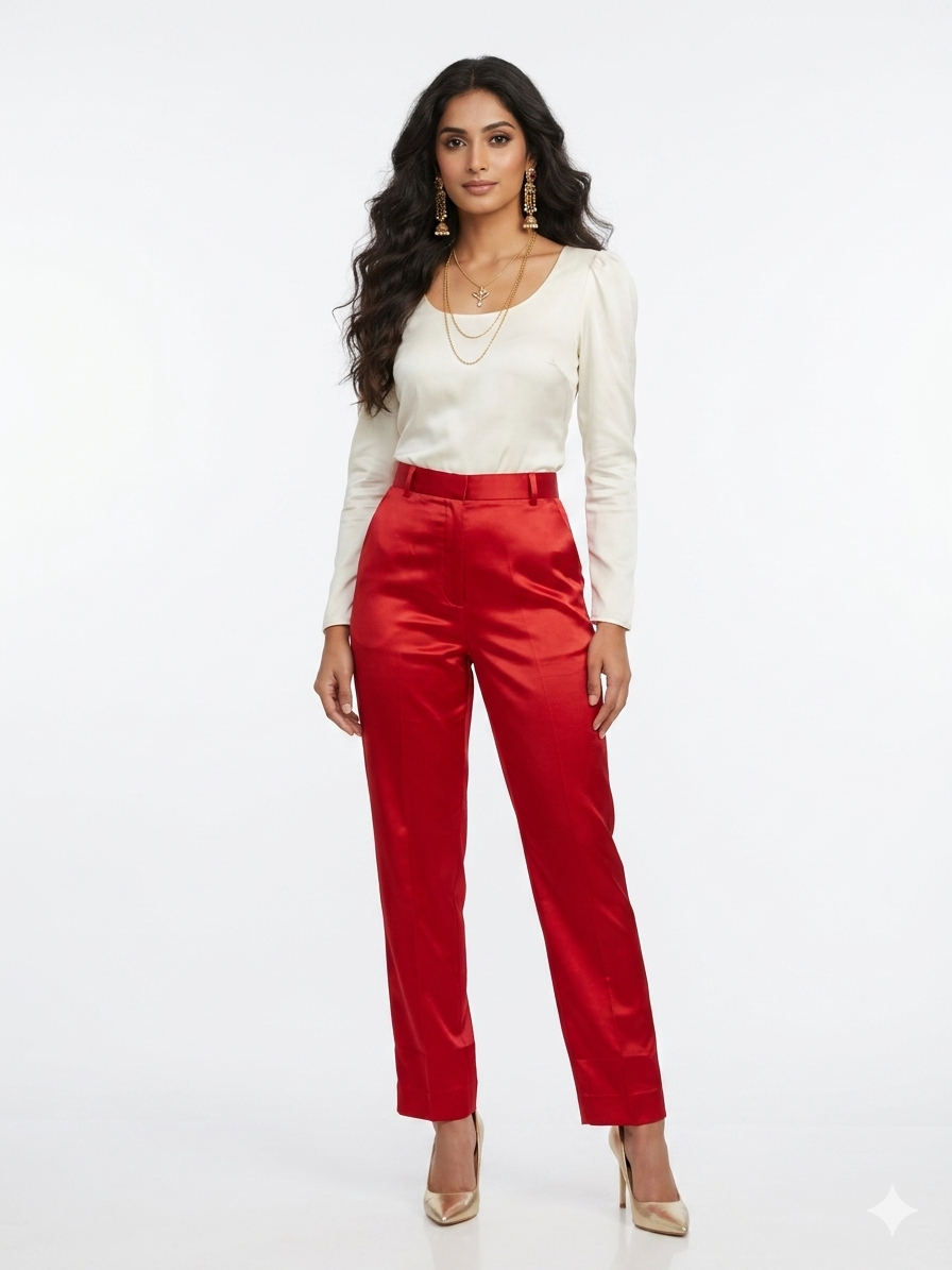 Red Straight Mashru Pant
