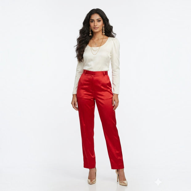 Red Straight Mashru Pant