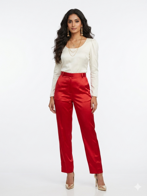 Red Straight Mashru Pant