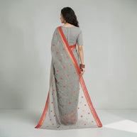 Grey Orange Floral Cotton Saree