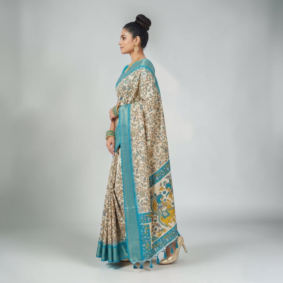 Cream Soft Litchi Silk Saree