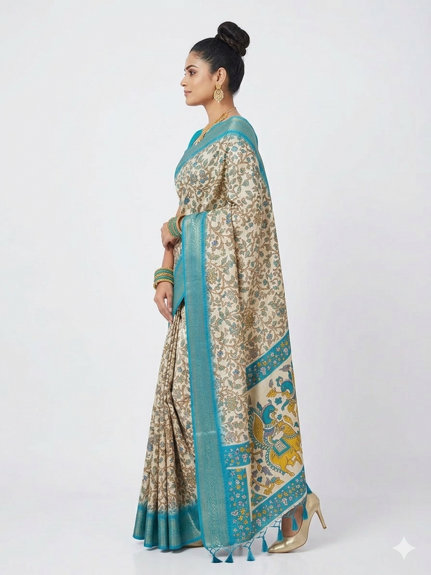 Cream Soft Litchi Silk Saree