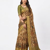 Golden Kalamkari Silk Saree