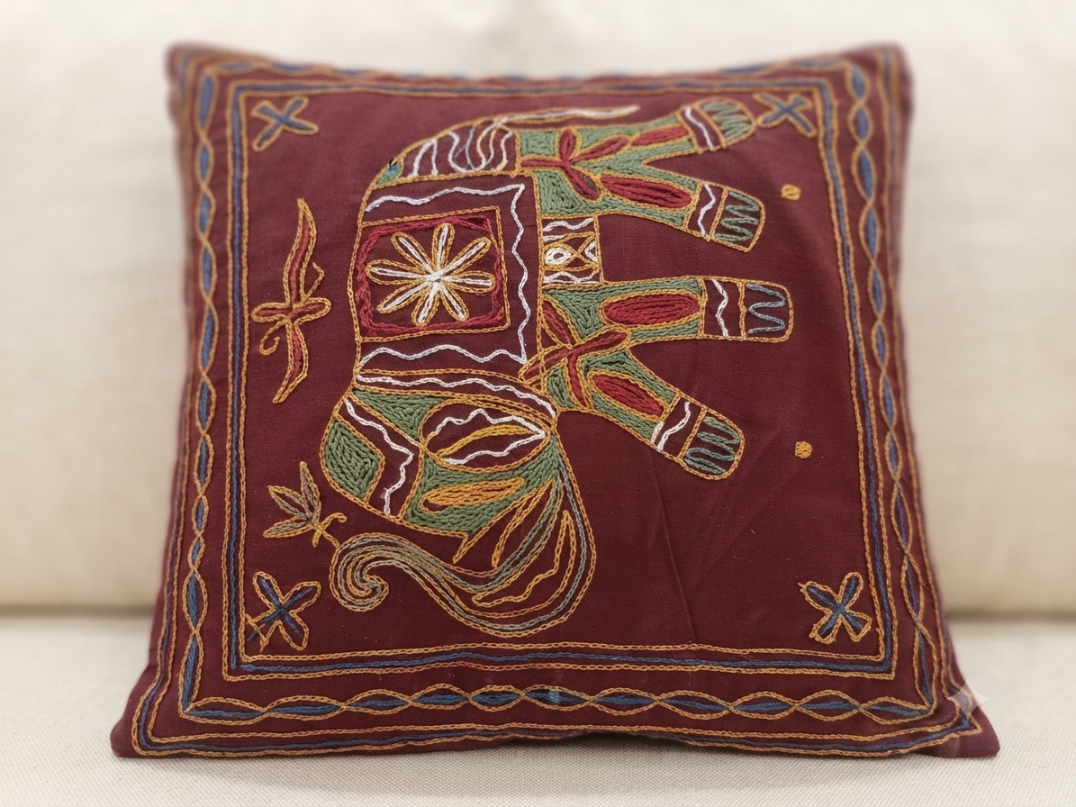 Maroon embroidery Cotton Cushion