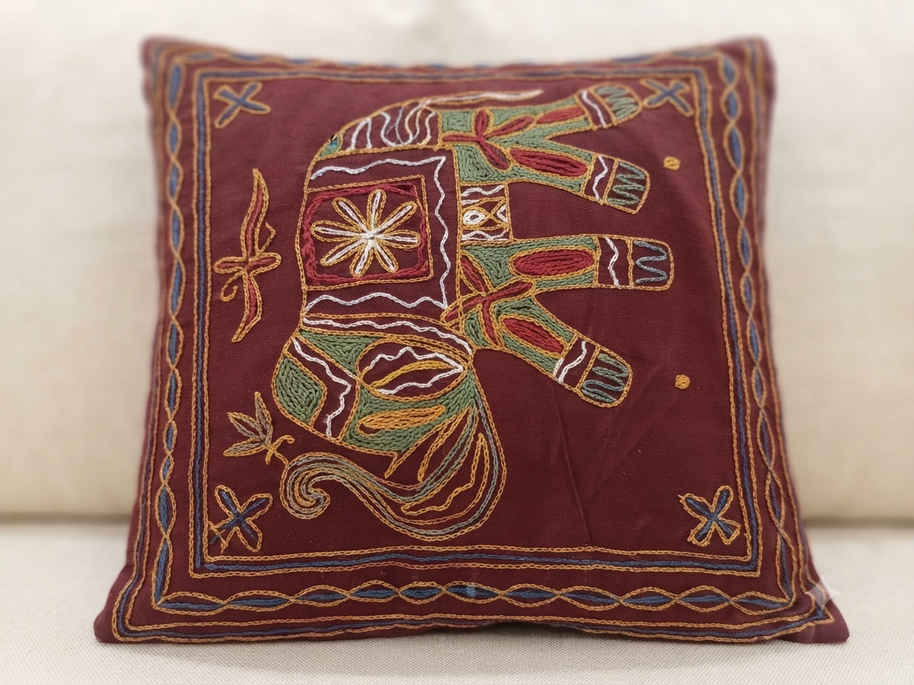 Maroon embroidery Cotton Cushion