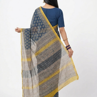 Blue Offwhite Handblock Kota Cotton Saree