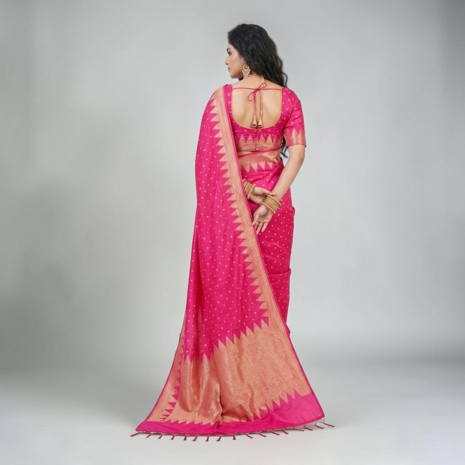 Pink Golden Buti Zari Work Silk Saree