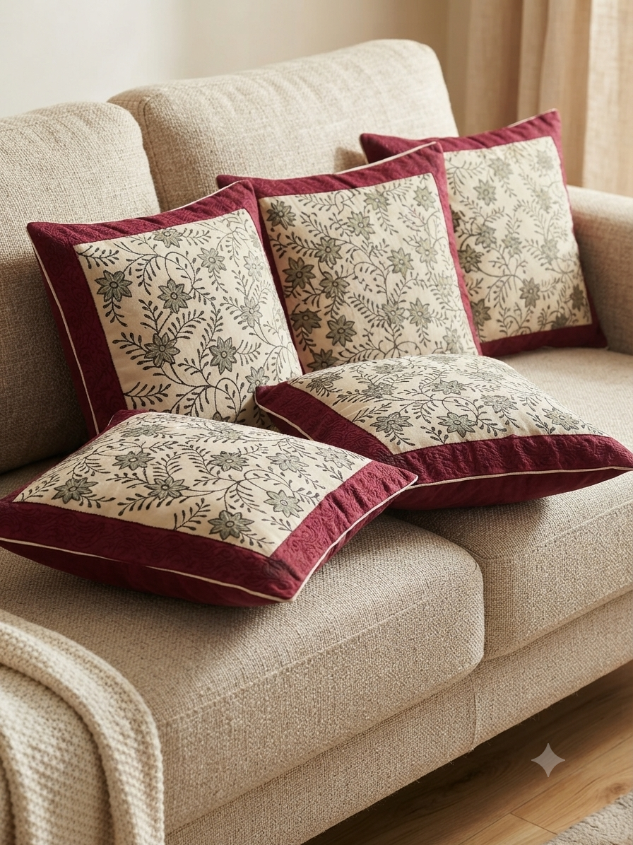 Offwhite Handblock Cotton Cushion