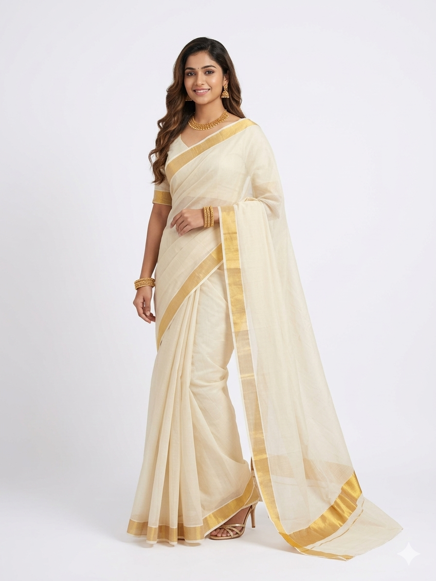 Malar Kasavu Handloom Cotton Saree