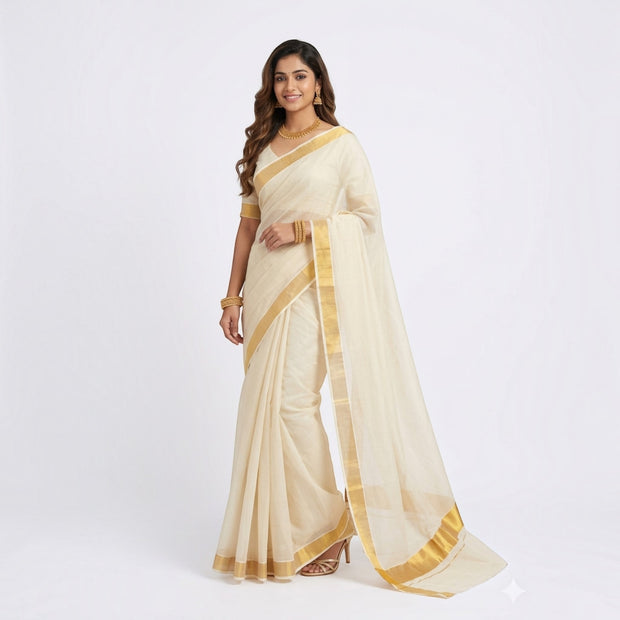 Malar Kasavu Handloom Cotton Saree