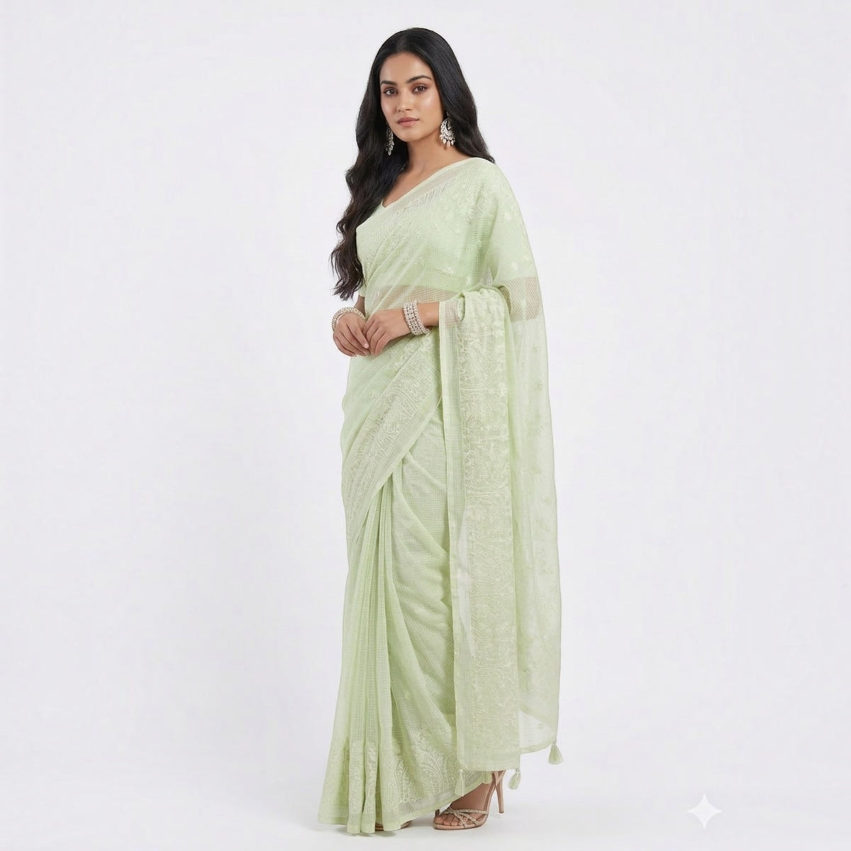 Light Green Kota Doriya Cotton Saree