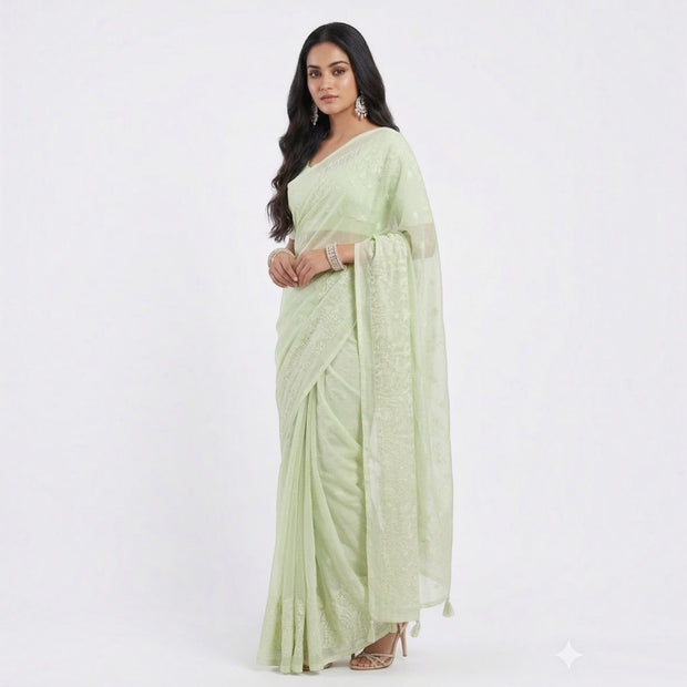 Light Green Kota Doriya Cotton Saree