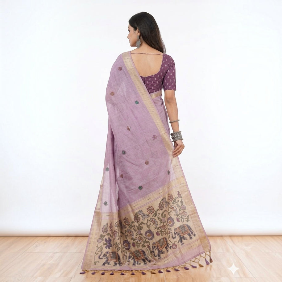 Purple Paithani Munga Cotton Saree