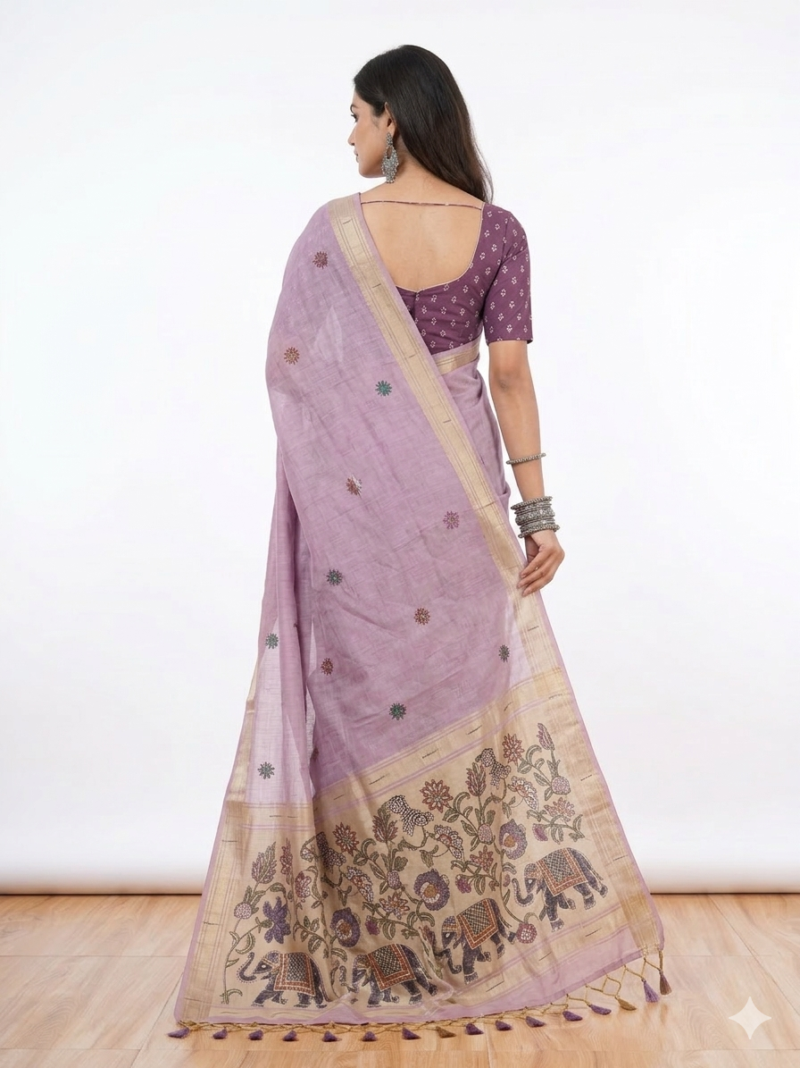 Purple Paithani Munga Cotton Saree