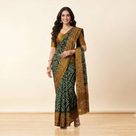 Green Bandhej Cotton Saree