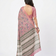 Pink Handblock Maheswari Silk Saree