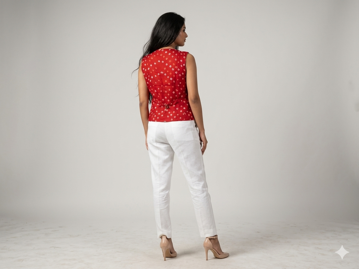 Red Silk Bandhej Waistcoat