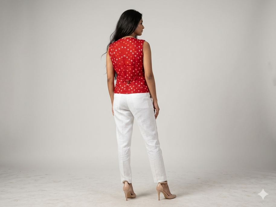 Red Silk Bandhej Waistcoat