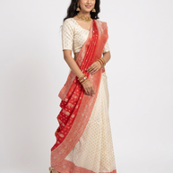 Cream Red Border Silk Saree