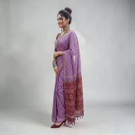 Purple Handblock Chanderi Saree