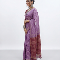 Purple Handblock Chanderi Saree