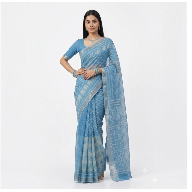 Blue Leaf Handblock Kota Cotton Saree
