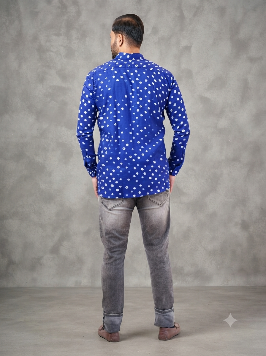 Blue Bandhani Cotton Shirt