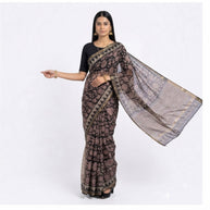 Black Floral Handblock Kota Cotton Saree
