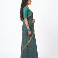 Dark Grey Handblock Maheswari Silk Saree