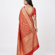 Red Golden Floral Silk Zari Saree