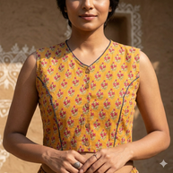 Orange Handblock Cotton Blouse