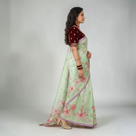 Green Tussar Floral Silk Saree