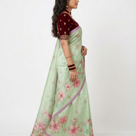 Green Tussar Floral Silk Saree