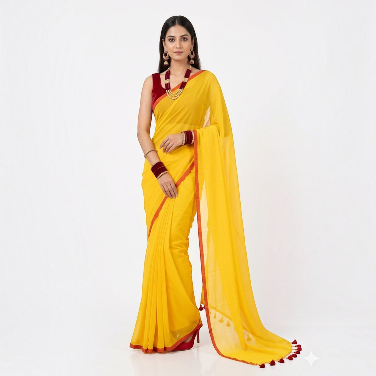 Yellow Plain Handwoven Cotton Saree
