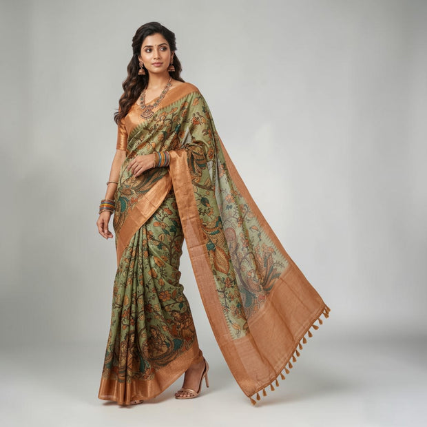 Green Kalamkari Silk Saree