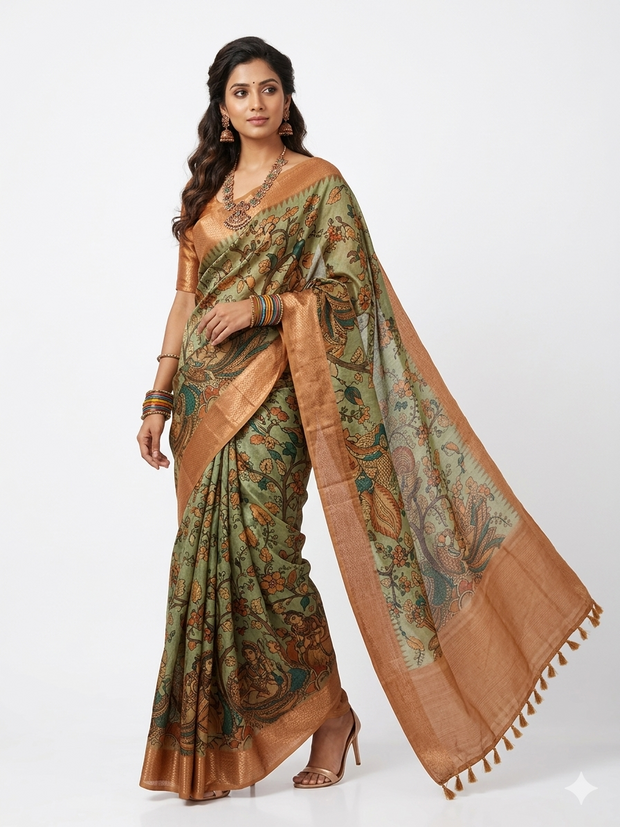 Green Kalamkari Silk Saree