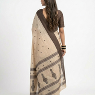 Cream Black Cotton Saree
