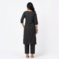 Dark Black Stripe Cotton Kurta Set