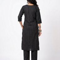 Dark Black Stripe Cotton Kurta Set