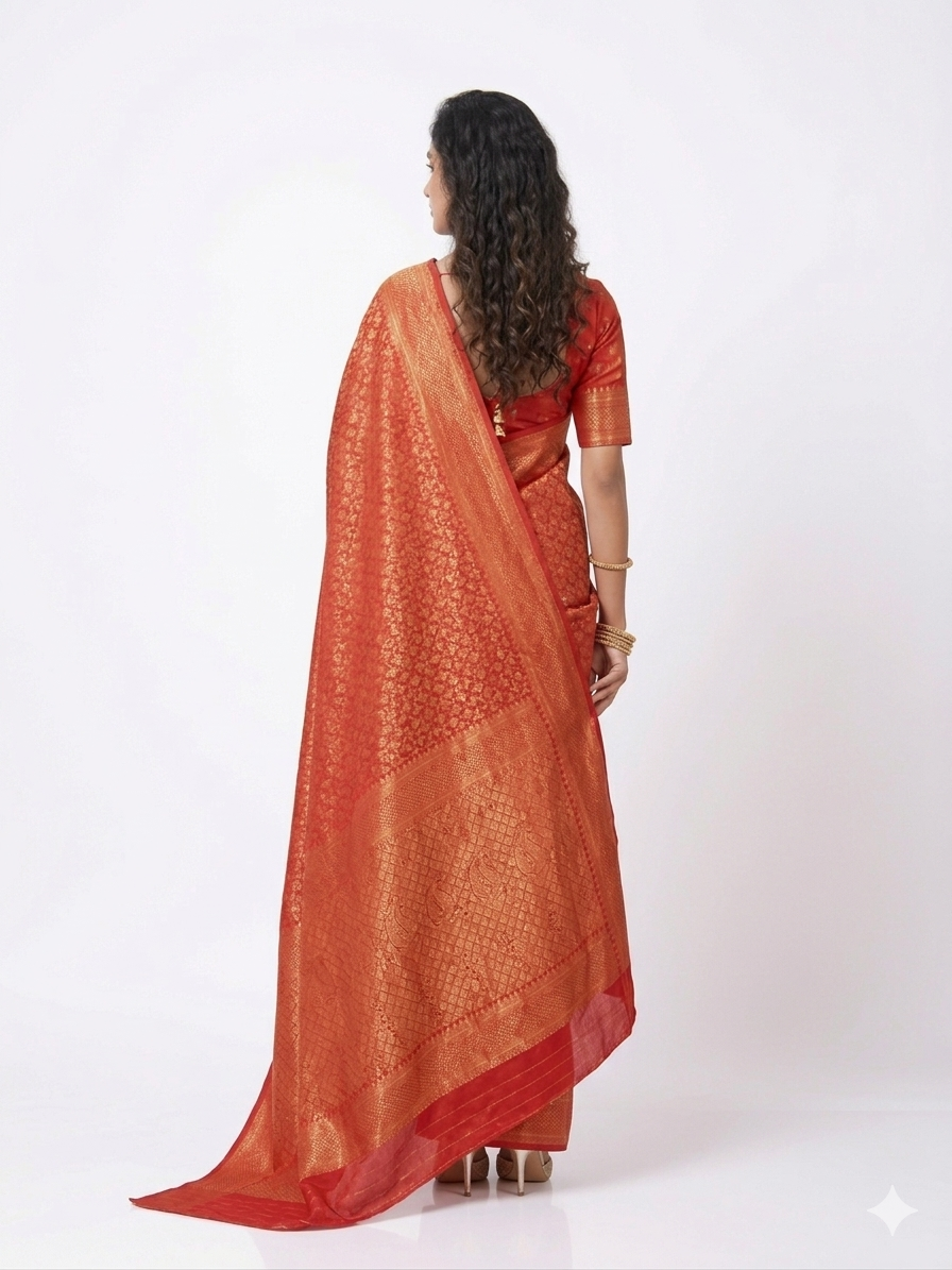 Red Golden Zari Work Silk Saree