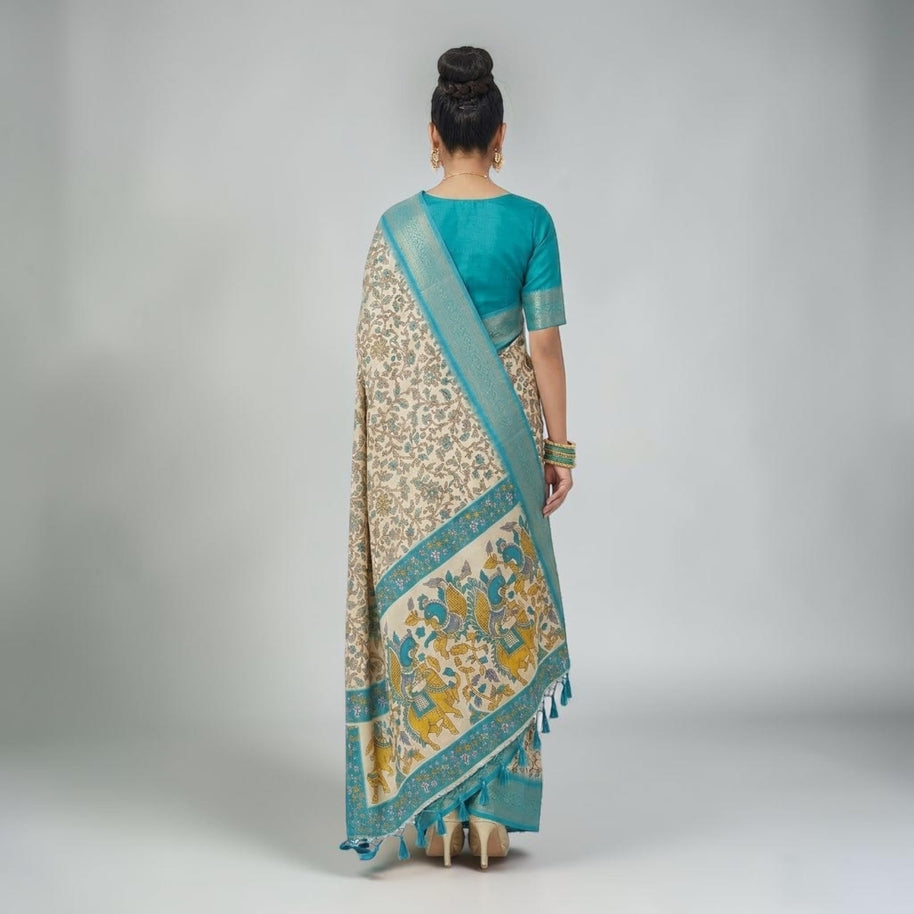 Cream Soft Litchi Silk Saree