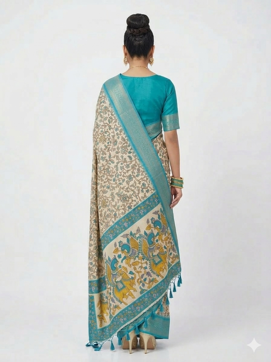 Cream Soft Litchi Silk Saree